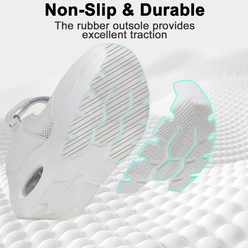 Git-up Women's Arch Support Walking Shoes, Breathable Wide Toe Box Nursing Work Shoes for Plantar Fasciitis, Comfortable Non Slip Orthopedic Sneakers for Flat feet B-White - Image 3